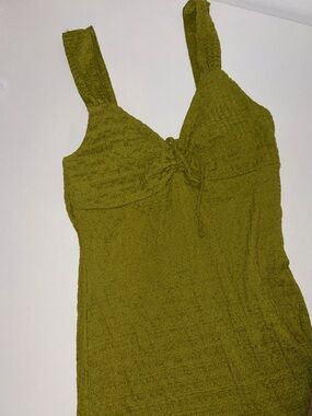 Olive Green Sleeveless Ruched Long dress